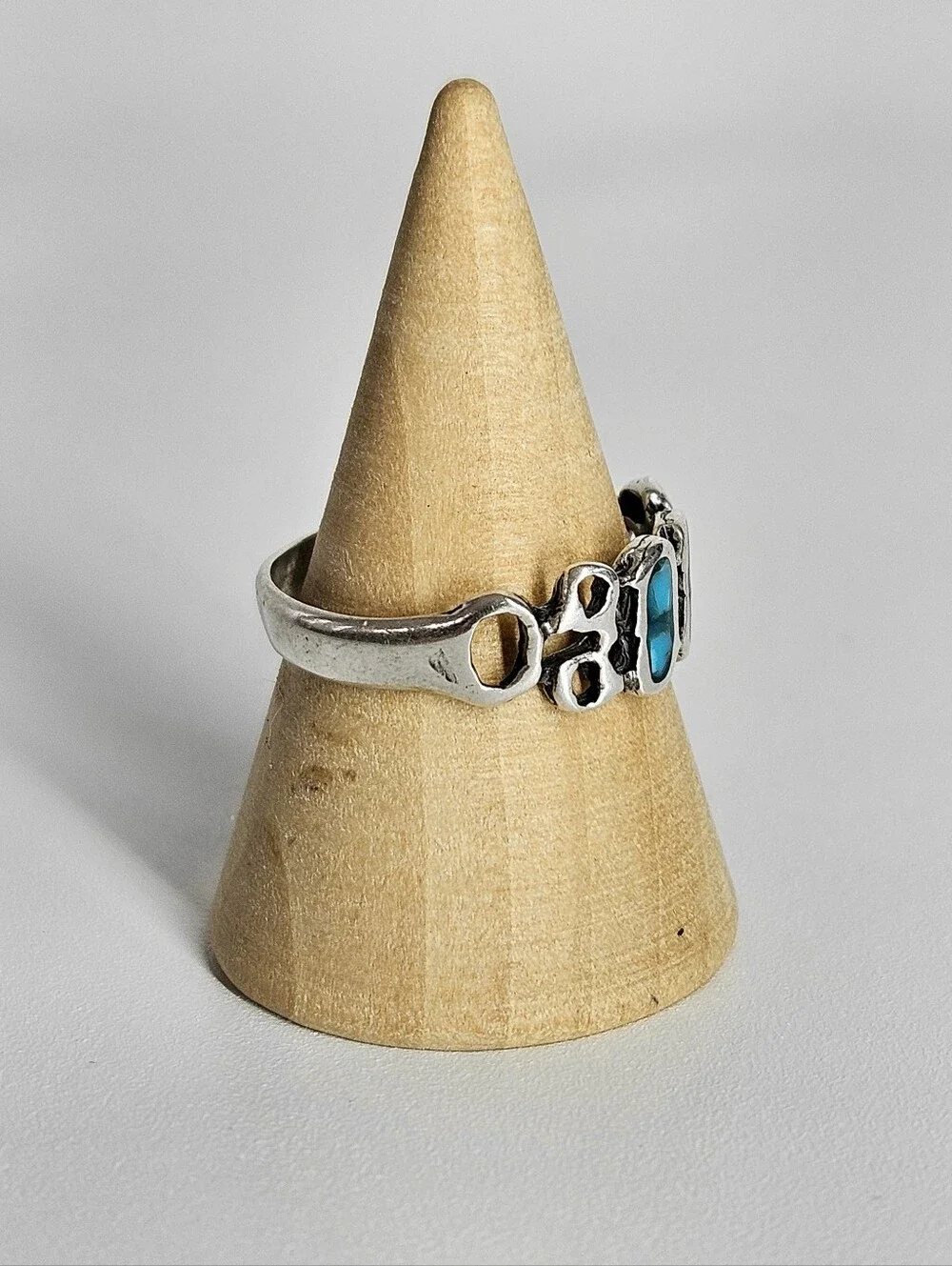 Silver 925 Size 6 Ring Abstract Vintage Turquoise Band Hand Crafted Southwestern